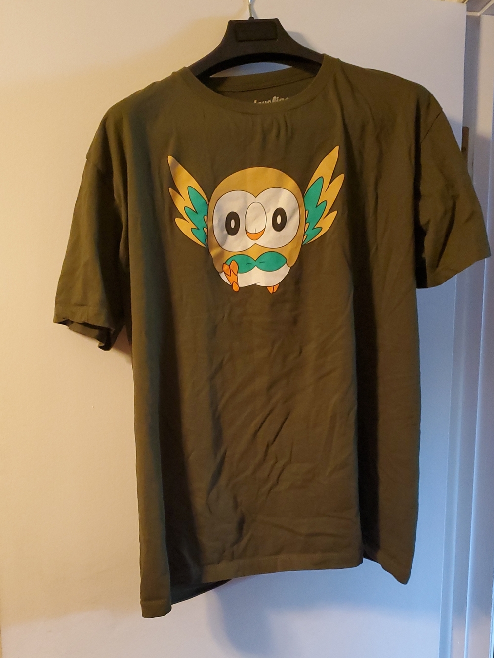Welovefine Men's  Olive Green Pokemon Rowlet Owl Graphic Tee  Size 2x